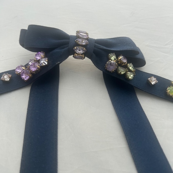 J. Crew Dark Navy Blue Embellished Bow Barrette (Never-Worn) - Picture 9 of 16